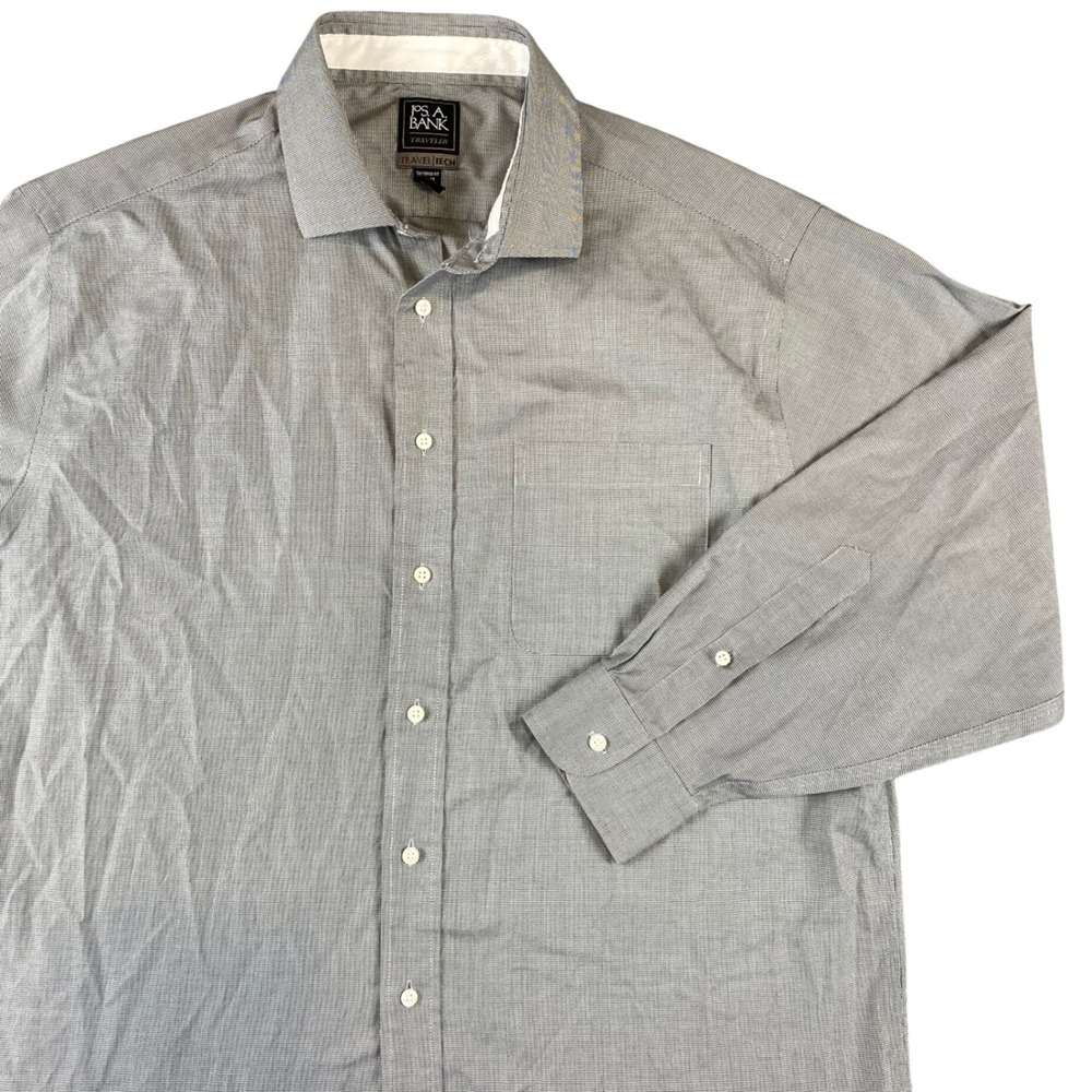 Jos A Bank Traveler Mens 17.5 33 Tailored Fit Gray Travel Tech Stretch Shirt